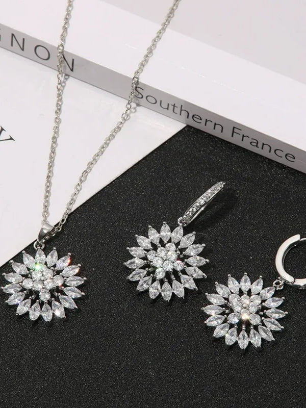Versatile Zirconia Sunflower Earrings and Pendant Set