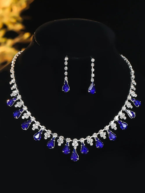 Minimalist Bridal Crystal Necklace and Earrings Set