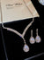 Crystal-Accented Waterdrop V-Shape Pendant Necklace & Stud Earrings 2-Piece Set