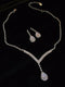 Crystal-Accented Waterdrop V-Shape Pendant Necklace & Stud Earrings 2-Piece Set