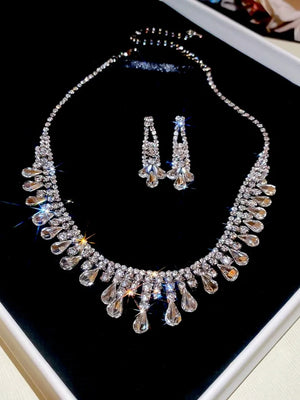 Elegant Crystal Waterdrop Tassel Set: Statement Necklace & Earrings