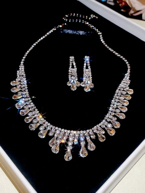 Elegant Crystal Waterdrop Tassel Set: Statement Necklace & Earrings