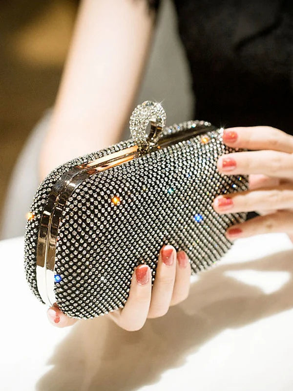 Alloy Solid Color Glitter Crystals Clutch Women&