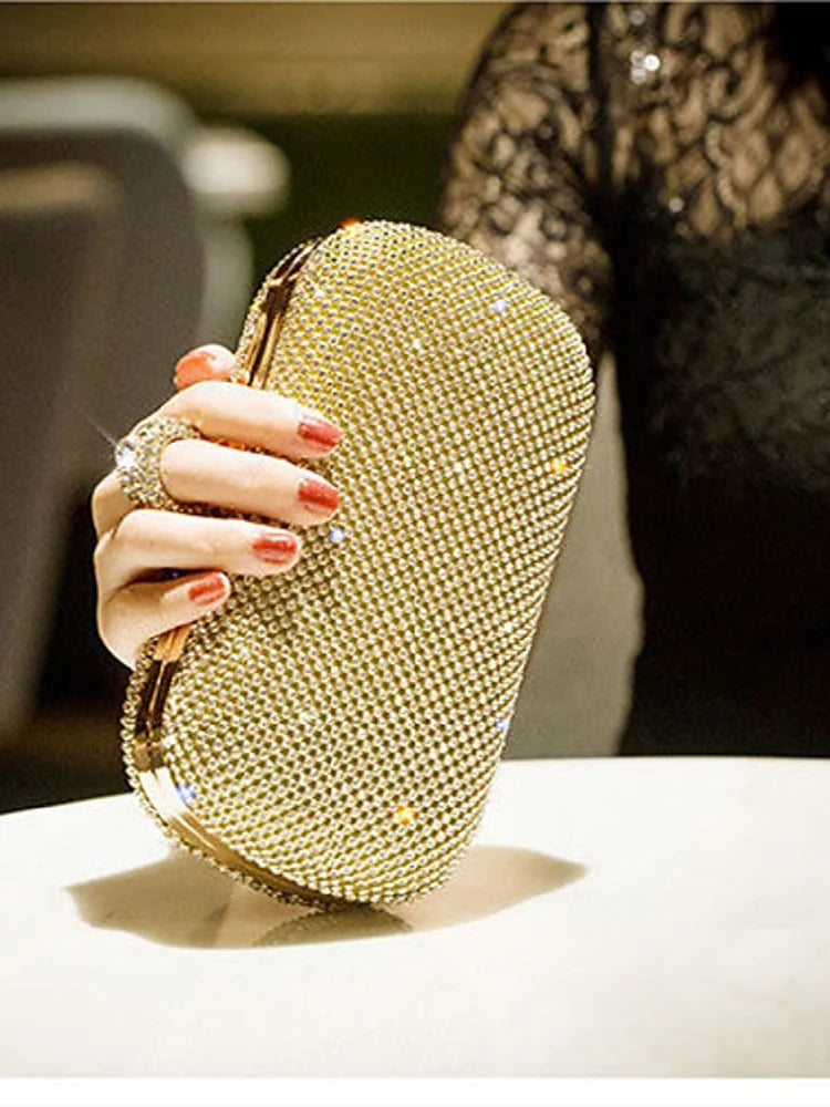 Alloy Solid Color Glitter Crystals Clutch Women&