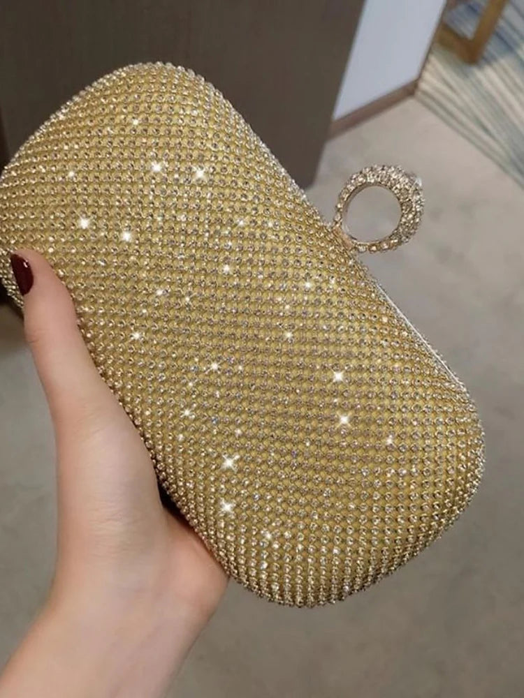 Alloy Solid Color Glitter Crystals Clutch Women&