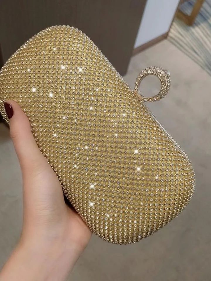 Alloy Solid Color Glitter Crystals Clutch Women&