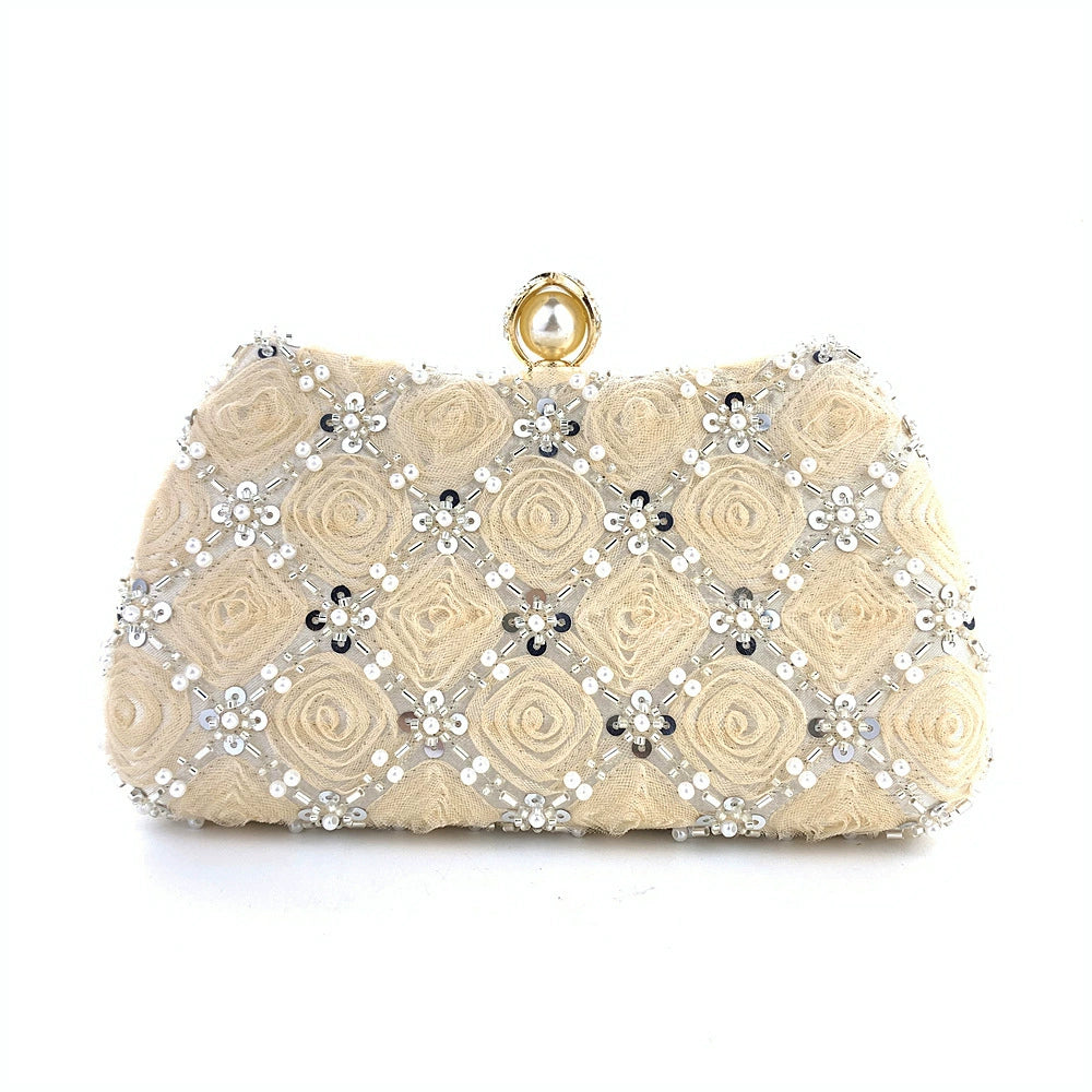 Flower Shining Pearls Clutch Women&