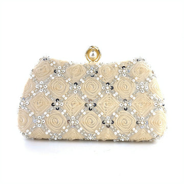 Flower Shining Pearls Clutch Women's Handbags
