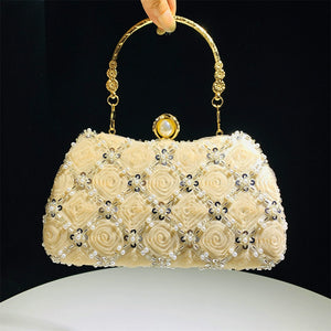 Flower Shining Pearls Clutch Women's Handbags