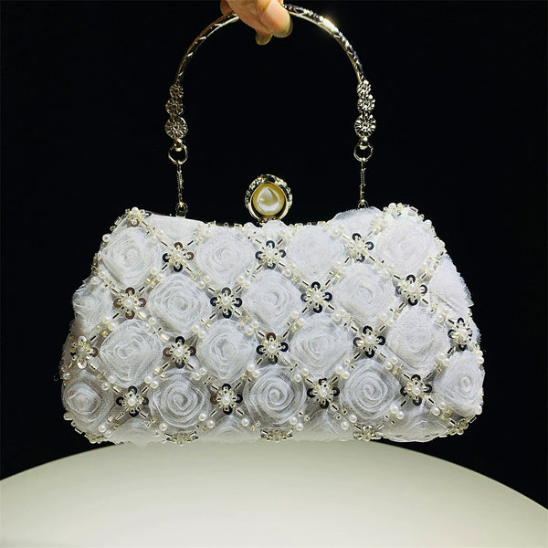 Flower Shining Pearls Clutch Women's Handbags