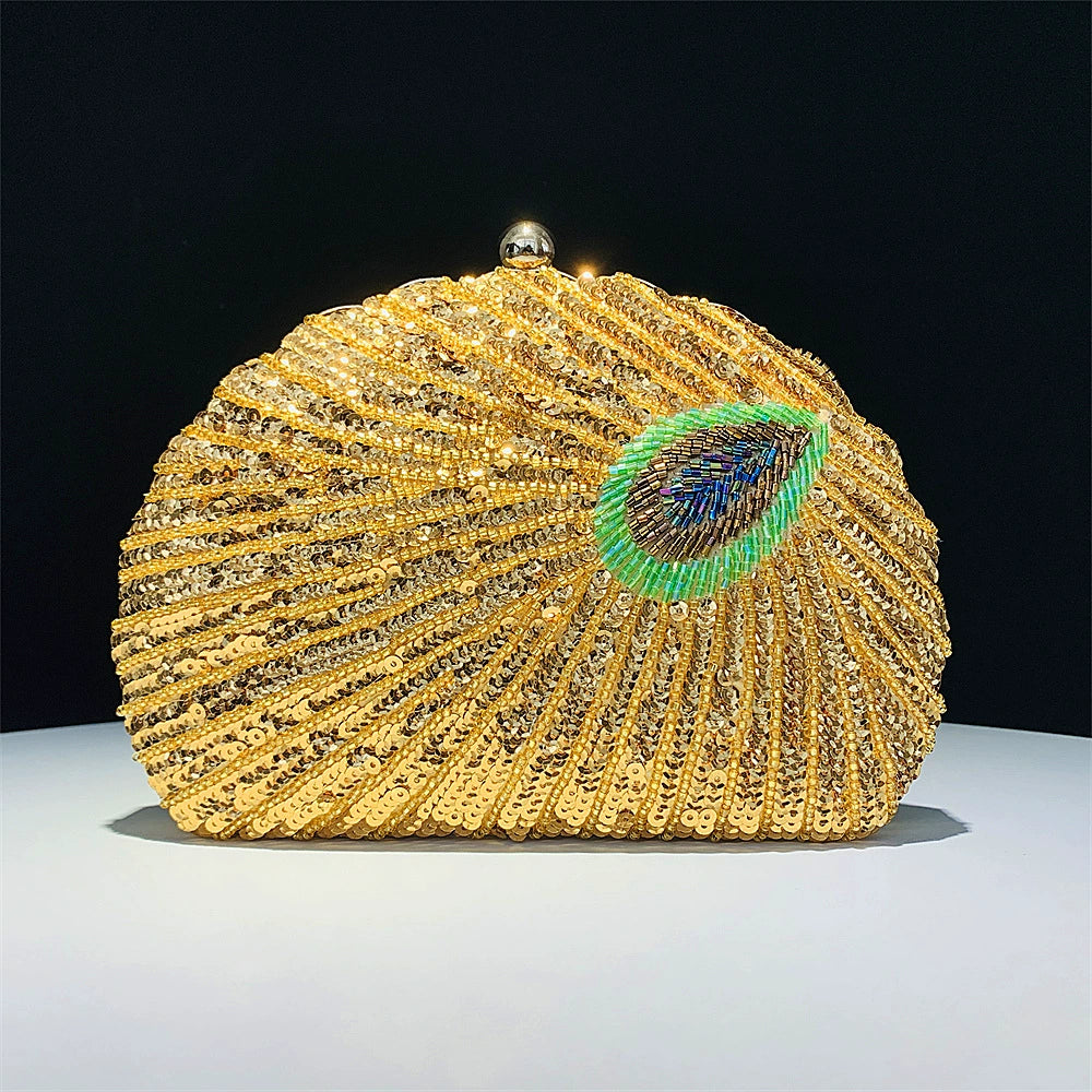 Delicate Beading Shell Clutch Women&
