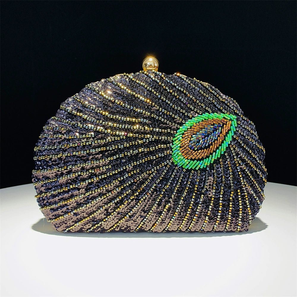 Delicate Beading Shell Clutch Women&