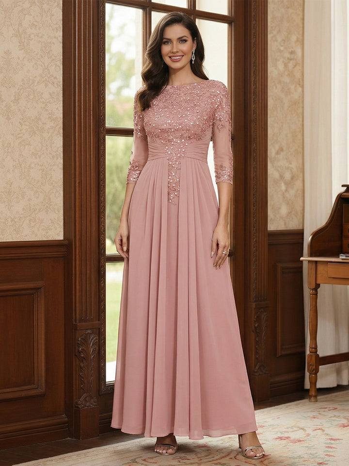A-Line/Princess Half Sleeves Floor-Length Mother of the Bride Dresses with Lace &amp; Appliques