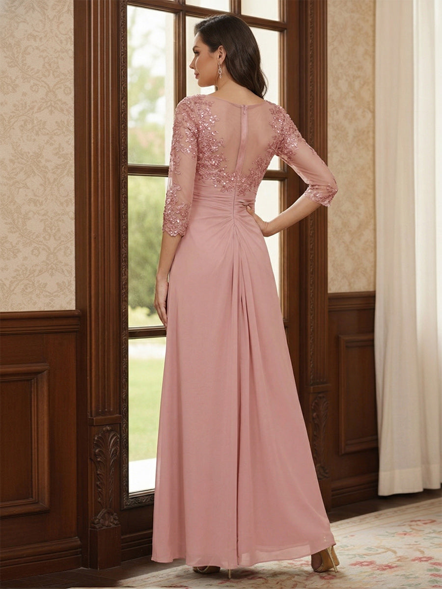 A-Line/Princess Half Sleeves Floor-Length Mother of the Bride Dresses with Lace &amp; Appliques