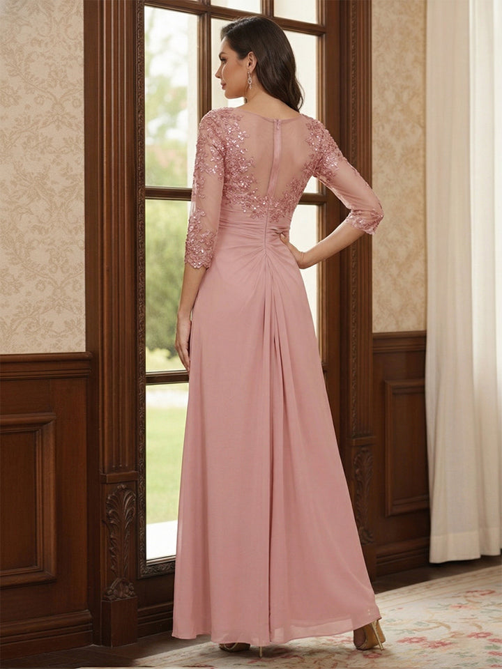 A-Line/Princess Half Sleeves Floor-Length Mother of the Bride Dresses with Lace &amp; Appliques