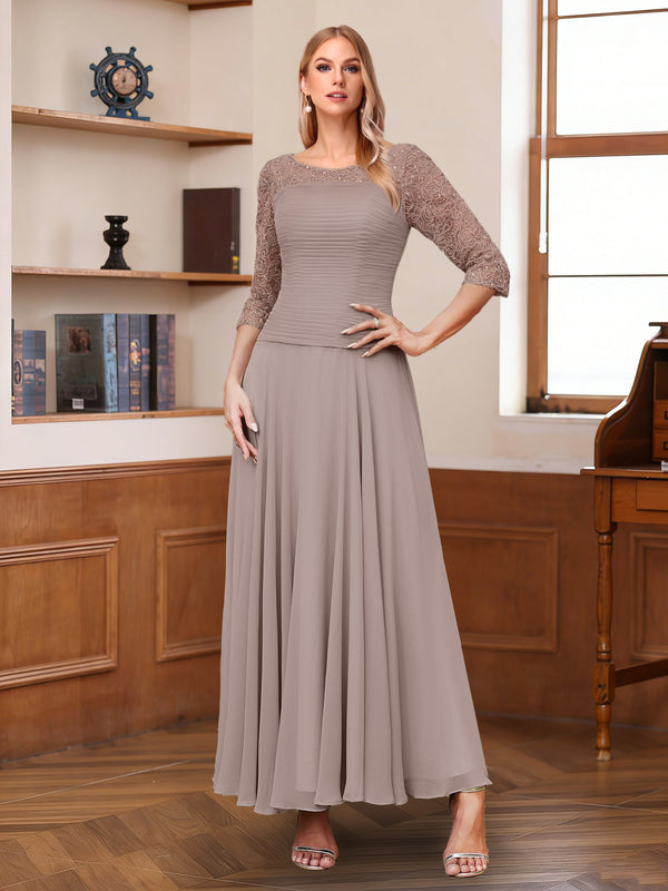 A-Line/Princess Scoop Half Sleeves Ankle-Length Mother of the Bride Dresses with Appliques