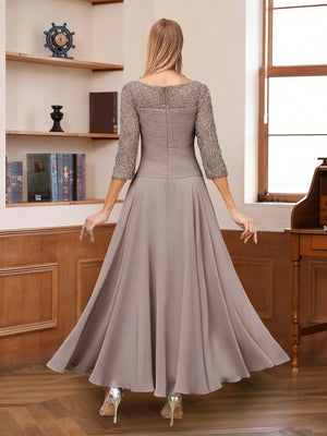 A-Line/Princess Scoop Half Sleeves Ankle-Length Mother of the Bride Dresses with Appliques