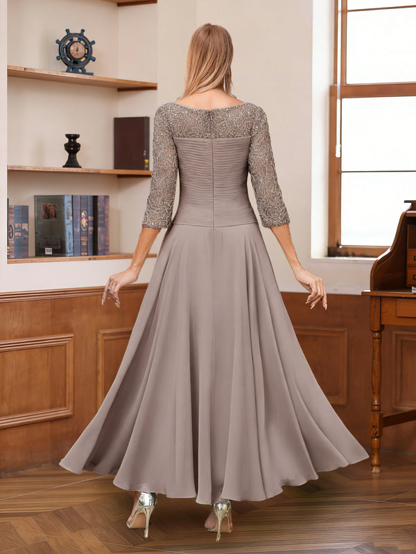 A-Line/Princess Scoop Half Sleeves Ankle-Length Mother of the Bride Dresses with Appliques
