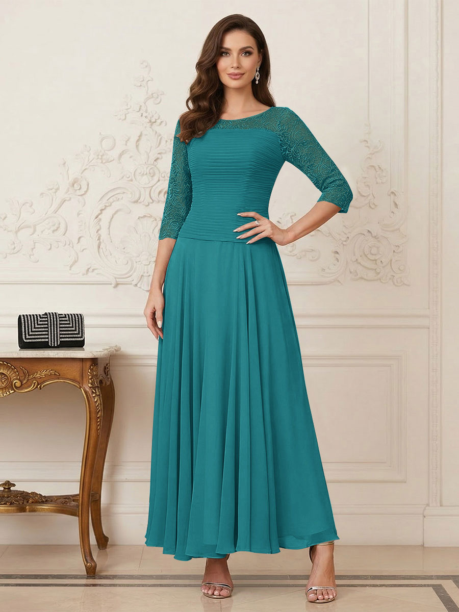 A-Line/Princess Scoop Half Sleeves Ankle-Length Mother of the Bride Dresses with Appliques