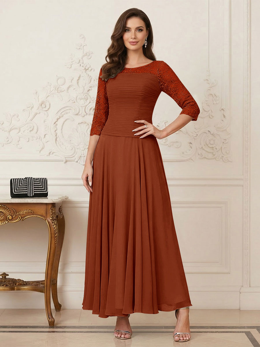 A-Line/Princess Scoop Half Sleeves Ankle-Length Mother of the Bride Dresses with Appliques