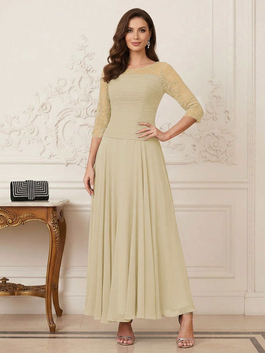 A-Line/Princess Scoop Half Sleeves Ankle-Length Mother of the Bride Dresses with Appliques