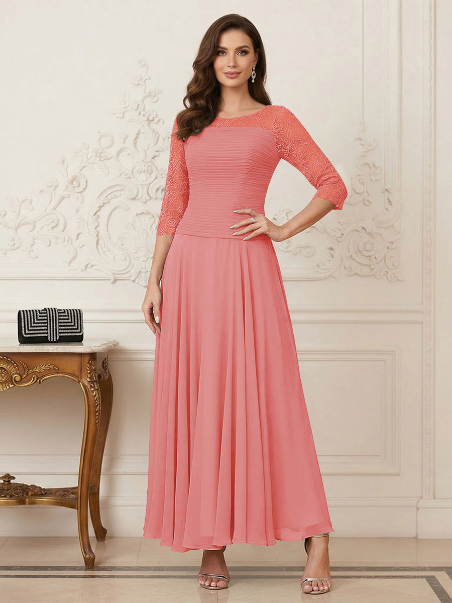 A-Line/Princess Scoop Half Sleeves Ankle-Length Mother of the Bride Dresses with Appliques