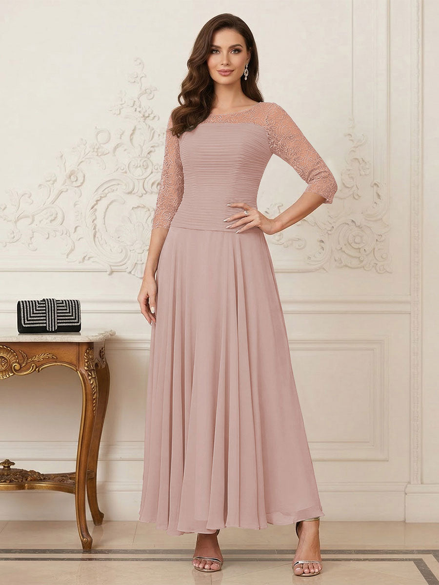A-Line/Princess Scoop Half Sleeves Ankle-Length Mother of the Bride Dresses with Appliques