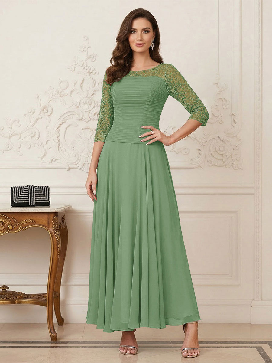 A-Line/Princess Scoop Half Sleeves Ankle-Length Mother of the Bride Dresses with Appliques