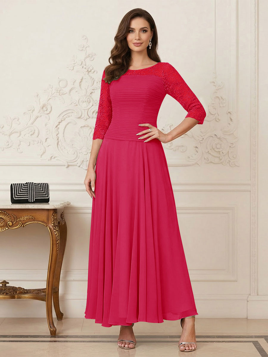 A-Line/Princess Scoop Half Sleeves Ankle-Length Mother of the Bride Dresses with Appliques