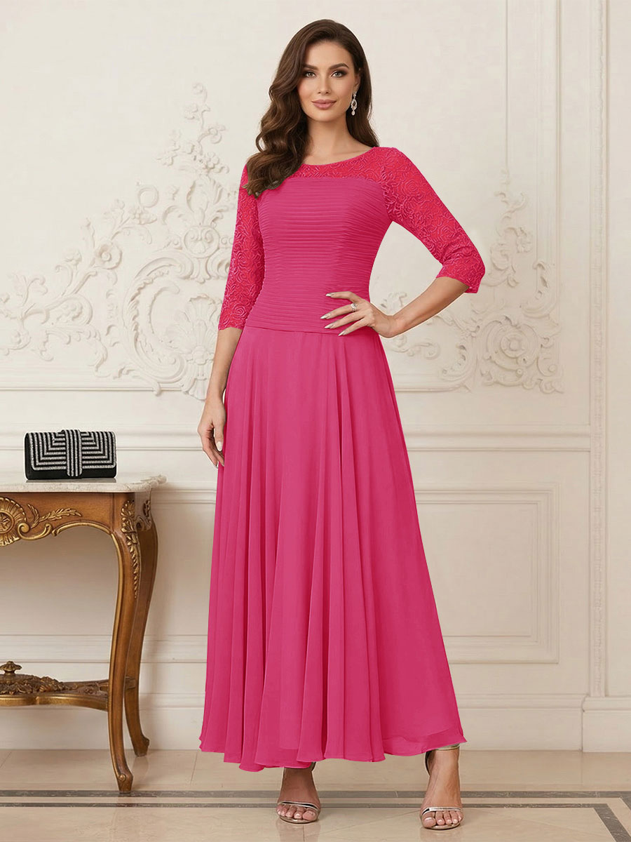 A-Line/Princess Scoop Half Sleeves Ankle-Length Mother of the Bride Dresses with Appliques