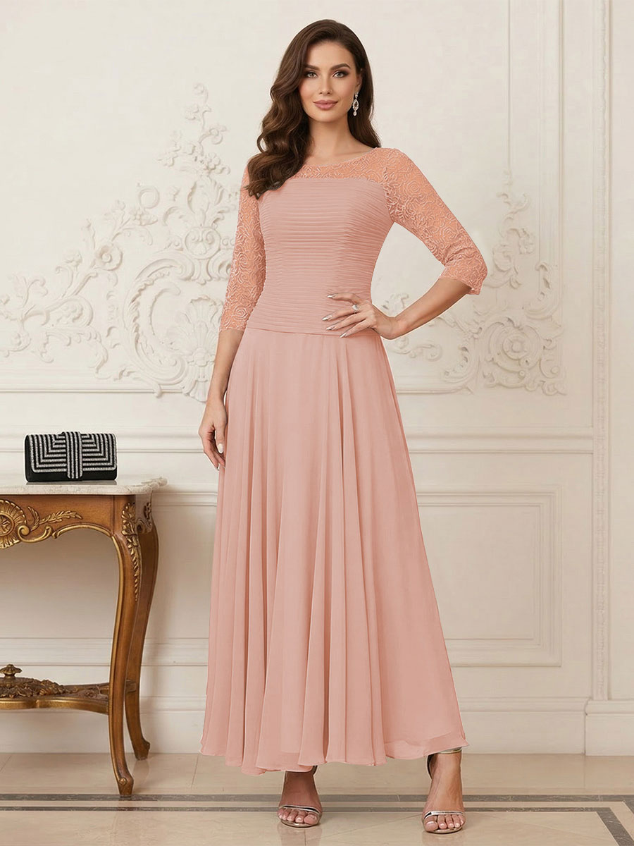 A-Line/Princess Scoop Half Sleeves Ankle-Length Mother of the Bride Dresses with Appliques