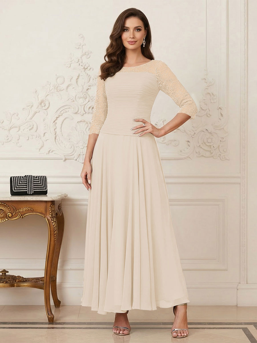 A-Line/Princess Scoop Half Sleeves Ankle-Length Mother of the Bride Dresses with Appliques