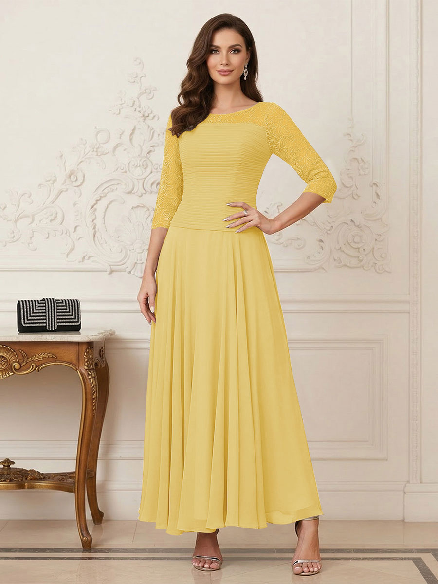 A-Line/Princess Scoop Half Sleeves Ankle-Length Mother of the Bride Dresses with Appliques
