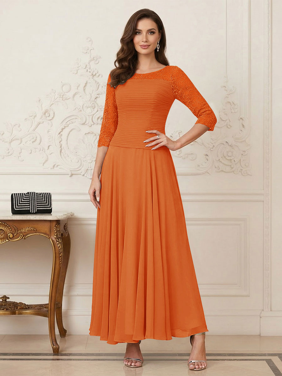 A-Line/Princess Scoop Half Sleeves Ankle-Length Mother of the Bride Dresses with Appliques