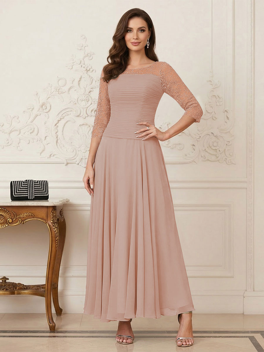 A-Line/Princess Scoop Half Sleeves Ankle-Length Mother of the Bride Dresses with Appliques
