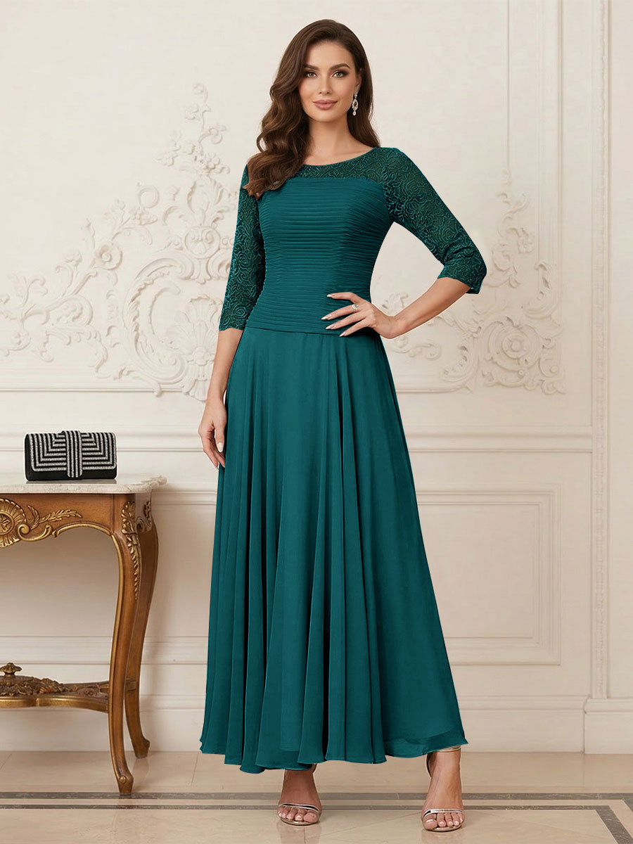 A-Line/Princess Scoop Half Sleeves Ankle-Length Mother of the Bride Dresses with Appliques