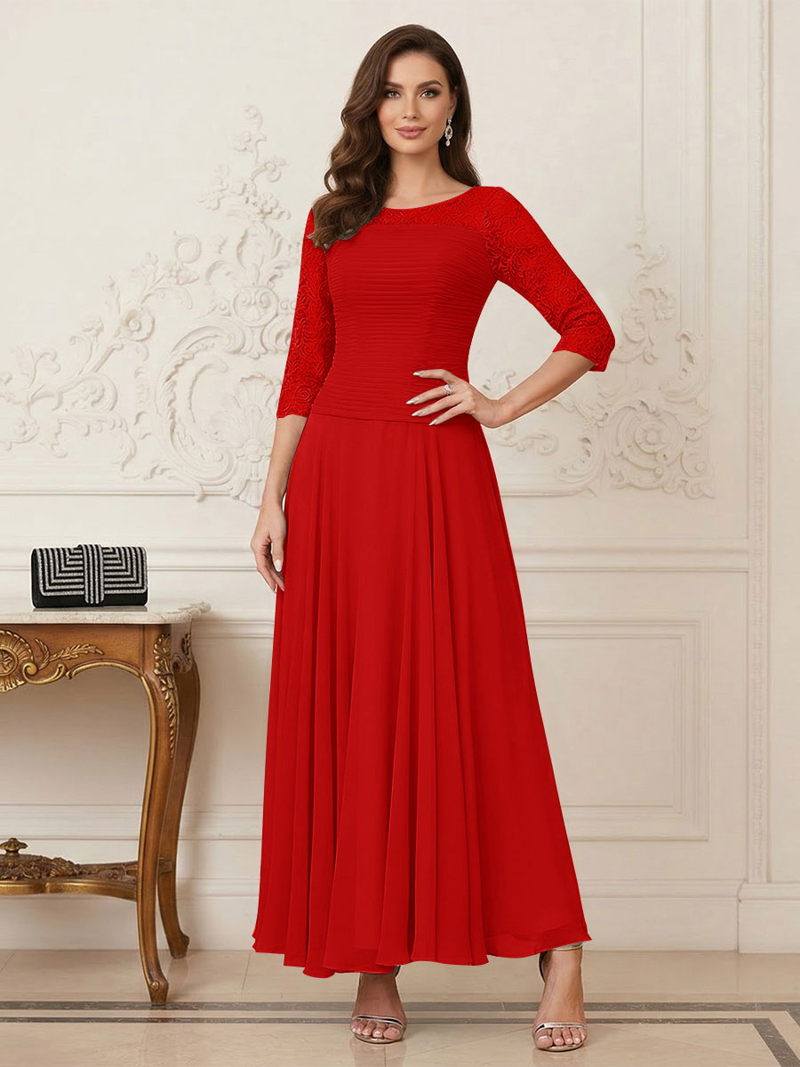 A-Line/Princess Scoop Half Sleeves Ankle-Length Mother of the Bride Dresses with Appliques