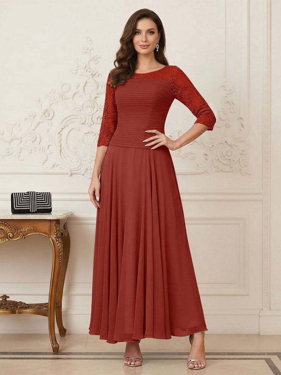 A-Line/Princess Scoop Half Sleeves Ankle-Length Mother of the Bride Dresses with Appliques