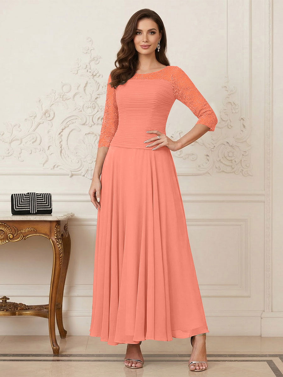 A-Line/Princess Scoop Half Sleeves Ankle-Length Mother of the Bride Dresses with Appliques
