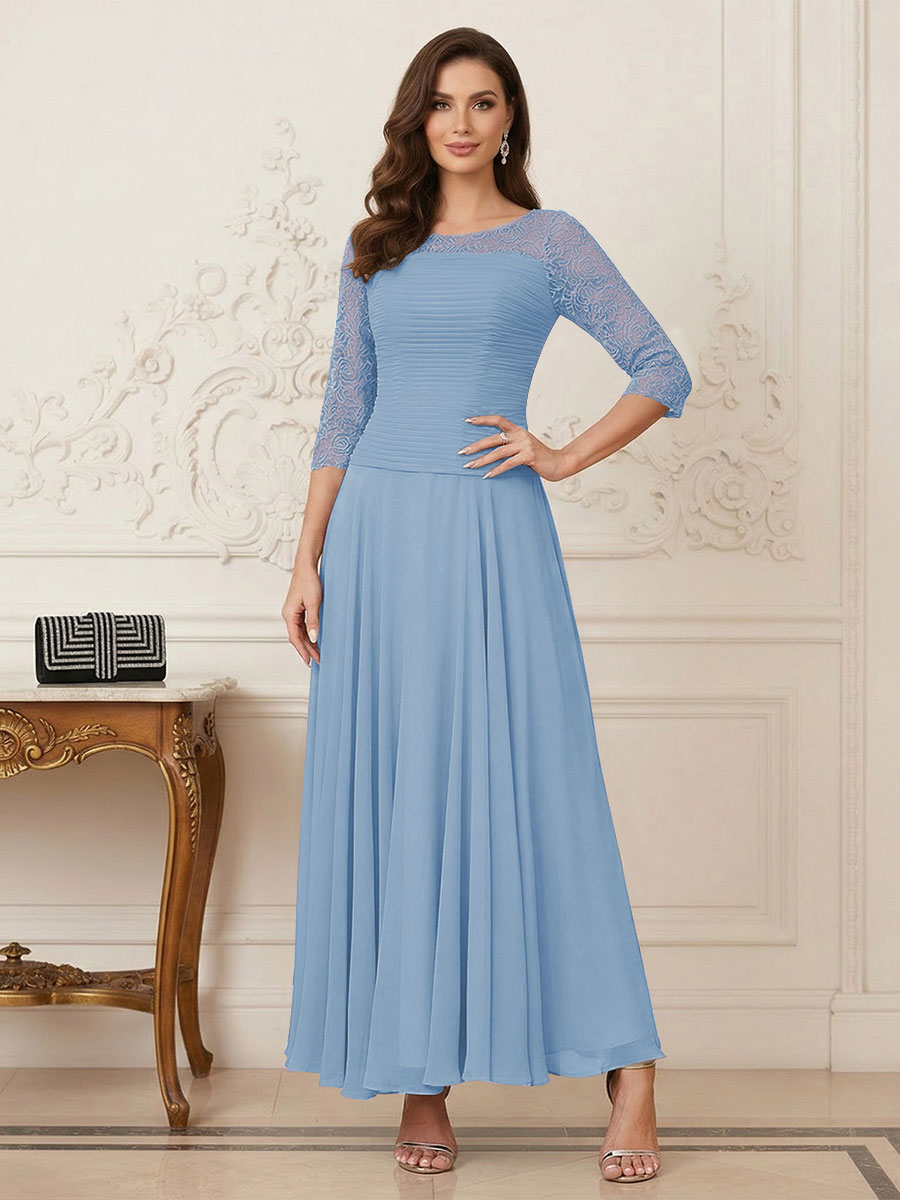 A-Line/Princess Scoop Half Sleeves Ankle-Length Mother of the Bride Dresses with Appliques