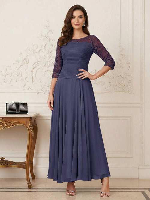 A-Line/Princess Scoop Half Sleeves Ankle-Length Mother of the Bride Dresses with Appliques