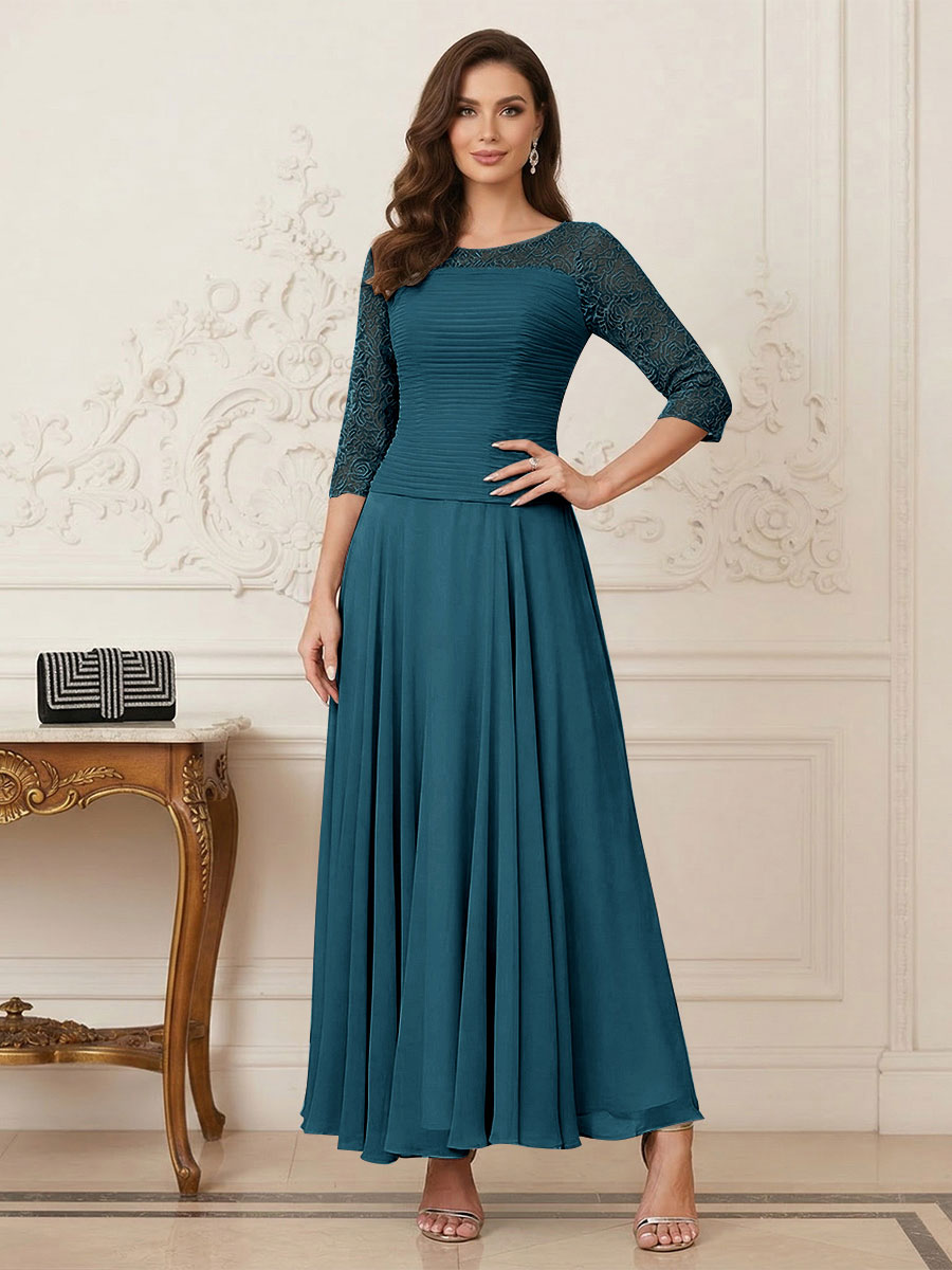A-Line/Princess Scoop Half Sleeves Ankle-Length Mother of the Bride Dresses with Appliques