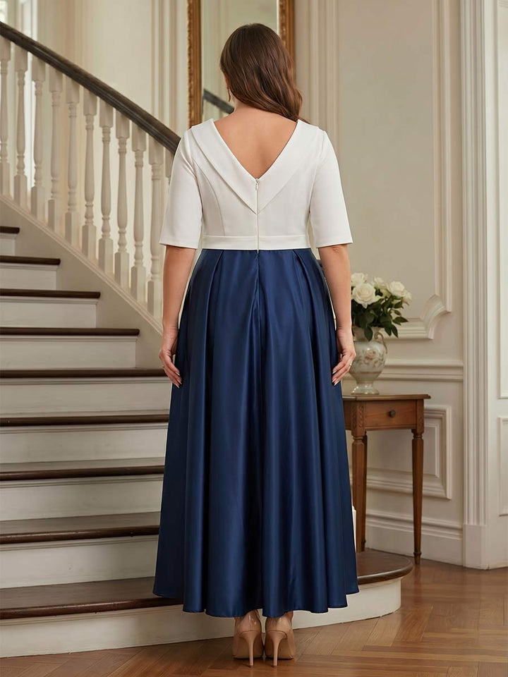 A-Line/Princess High Neck Half Sleeves Plus Size Mother of the Bride Dresses with Rhinestones