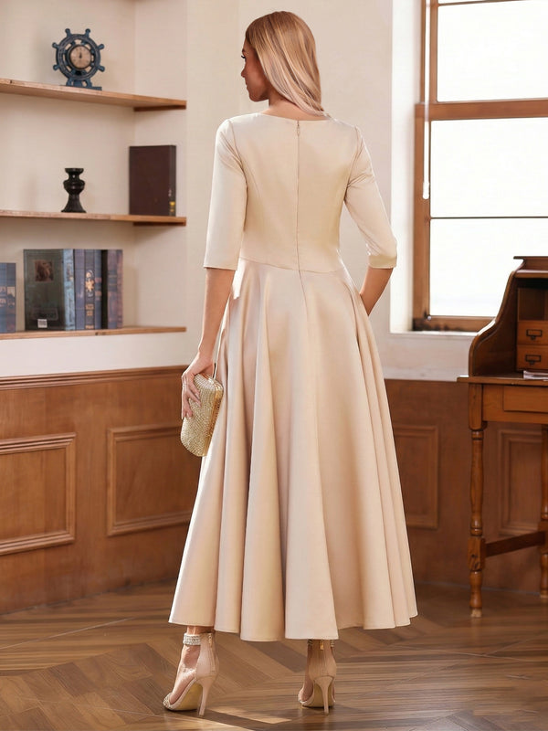 A-Line/Princess V-Neck Half Sleeves Ankle-Length Mother of the Bride Dresses with Ruffles