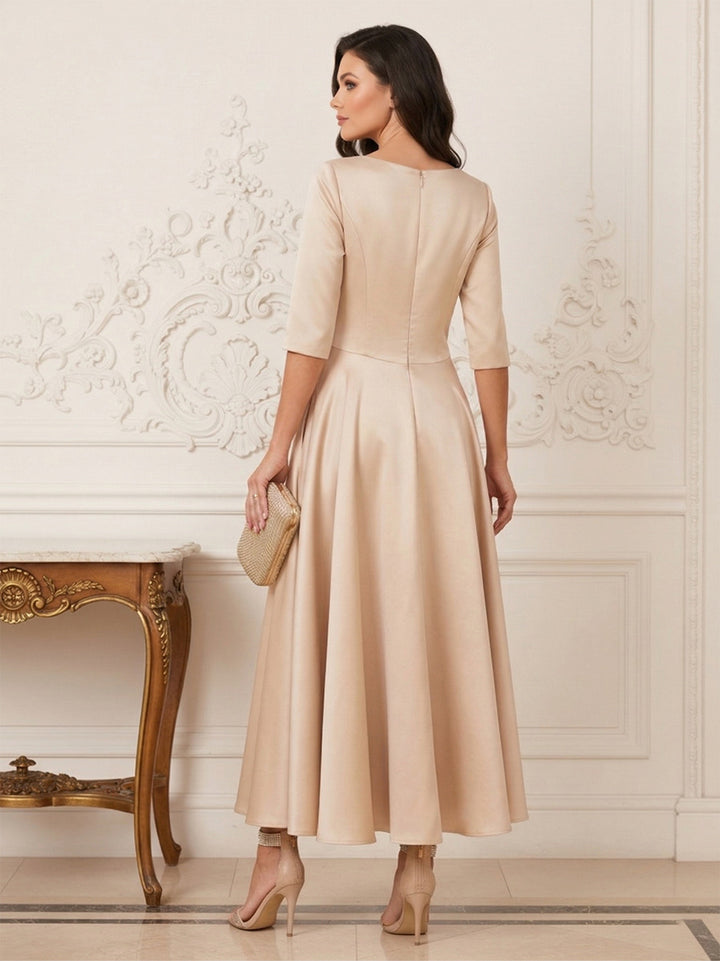 A-Line/Princess V-Neck Half Sleeves Ankle-Length Mother of the Bride Dresses with Ruffles