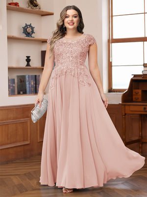 A-Line/Princess Scoop Short Sleeves Chiffon Plus Size Mother of the Bride Dresses with Applique