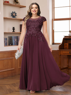 A-Line/Princess Scoop Short Sleeves Chiffon Plus Size Mother of the Bride Dresses with Applique