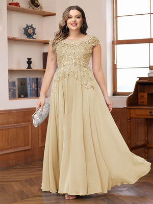 A-Line/Princess Scoop Short Sleeves Chiffon Plus Size Mother of the Bride Dresses with Applique