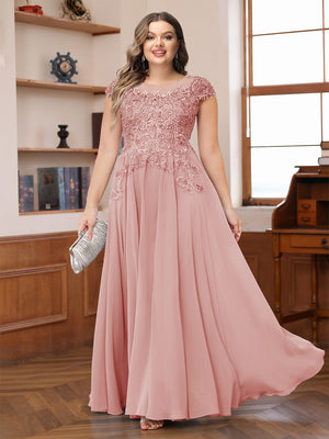 A-Line/Princess Scoop Short Sleeves Chiffon Plus Size Mother of the Bride Dresses with Applique
