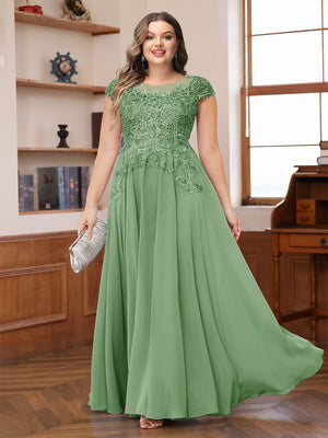 A-Line/Princess Scoop Short Sleeves Chiffon Plus Size Mother of the Bride Dresses with Applique